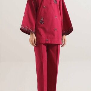 Elegant Red Embroidered Outfit